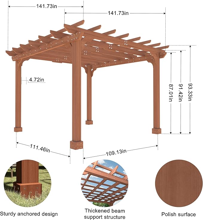 MUPATER 12x12 FT Wooden Pergola Kit - Image 2