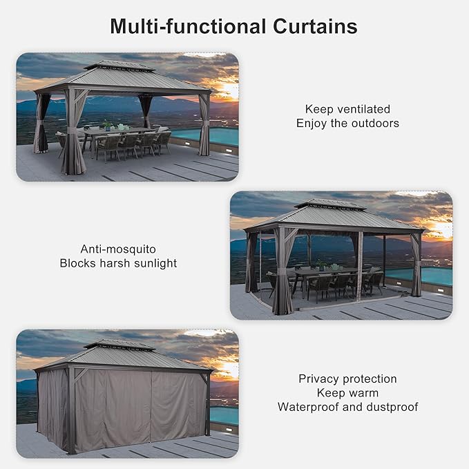 PURPLE LEAF 12' X 16' Permanent Hardtop Gazebo Aluminum Gazebo - Image 3