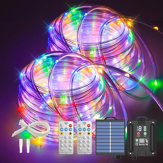 ICRGB Solar Rope Lights Outdoor, 132FT 400 LED Solar Rope Lights, IP67 by ICRGB