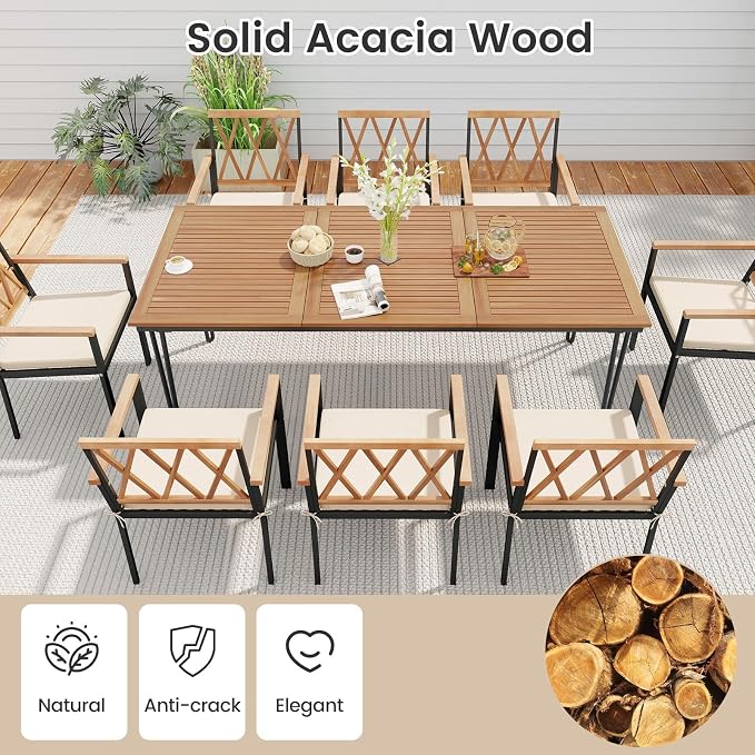 Tangkula 9 Piece Patio Dining Set, Outdoor Rectangular Dining Table w/Acacia - Image 7