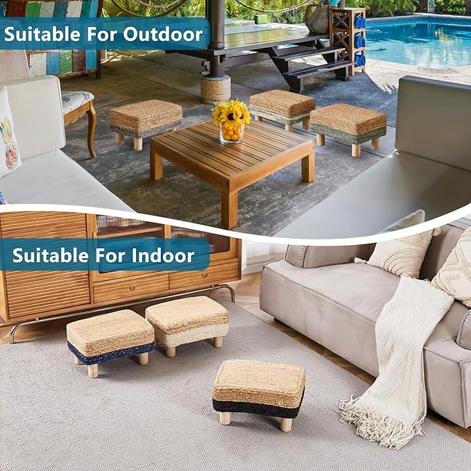 Wimarsbon Natural Seagrass Footstool Ottoman Rectangular Footrest Pouf Ottomans - Image 6