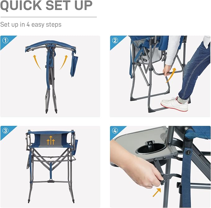 EVER ADVANCED Portable 30.7" Seat Height Tall Folding Camping Chair Directors - Image 6