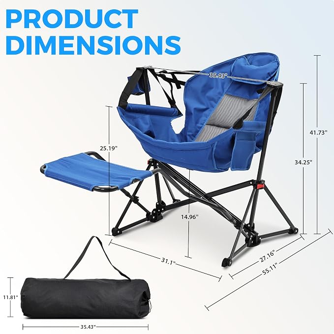 Ainfox Hammock Chair with Footrest, Oversized Swinging Portable Folding Camping - Image 2