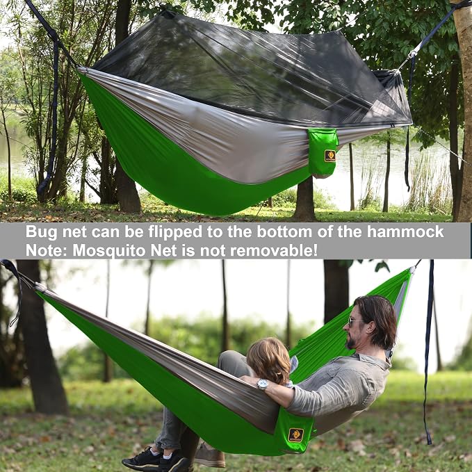 Camping Hammock with Net, Travel Portable Lightweight Hammocks with Tree Straps - Image 3