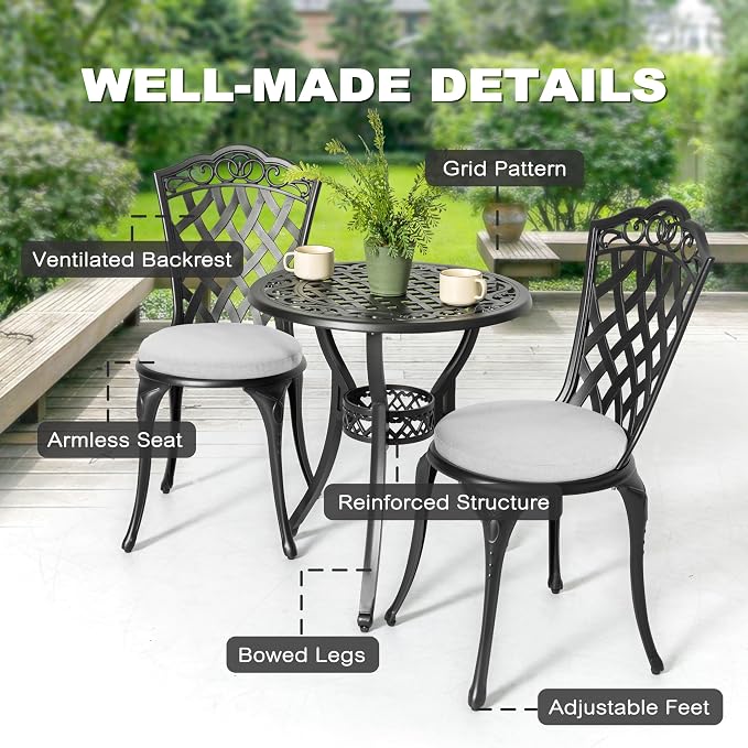 NUU GARDEN Patio Bistro Set 3 Piece, Outdoor Cast Aluminum Bistro Table and - Image 7