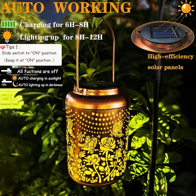 Gardering Birthday Gifts for Mom Grandma Women, Solar Butterfly & Rose Lanterns - Image 2