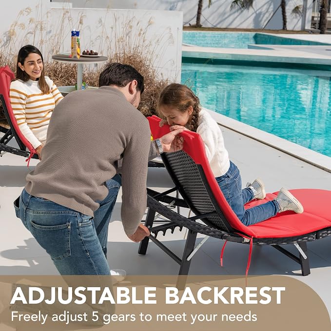 Devoko Patio Chaise Lounge Sets Outdoor Rattan Adjustable Back 3 Pieces - Image 3