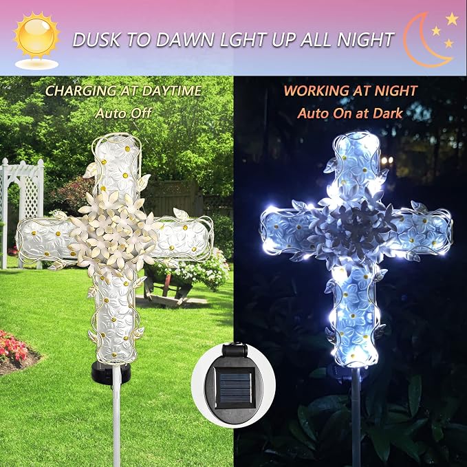 38Inch Solar Cross Garden Lights Outdoor Decorative - Image 2