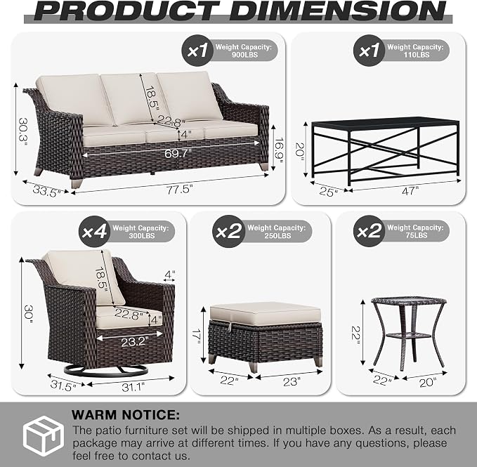 Joyside Wicker Patio Furniture Sets, 10 Pieces Upgraded Large Size Outdoor - Image 2