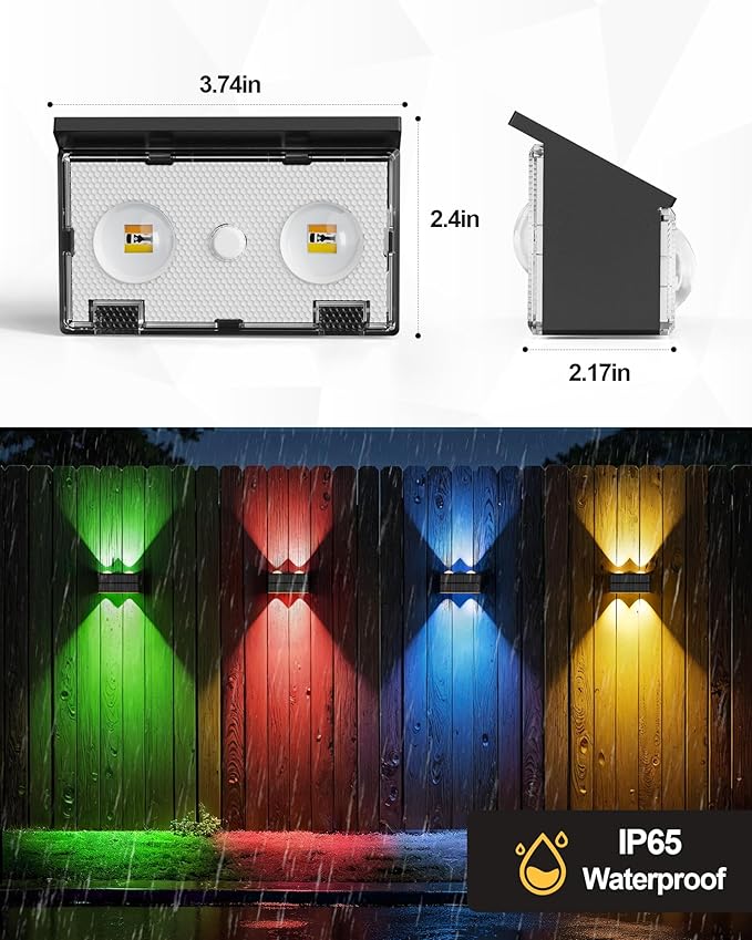 Bridika Solar Fence Lights, 12 Pack Up and Down Solar Lights Outdoor Waterproof - Image 6