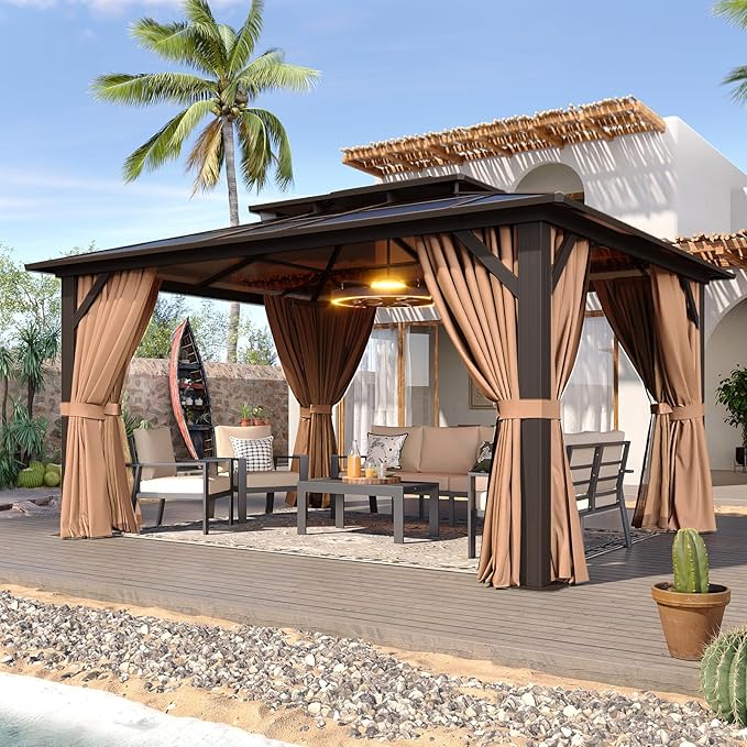 Aoxun 12'x10' Hardtop Gazebo, Aluminum Frame Permanent Pavilion by Aoxun