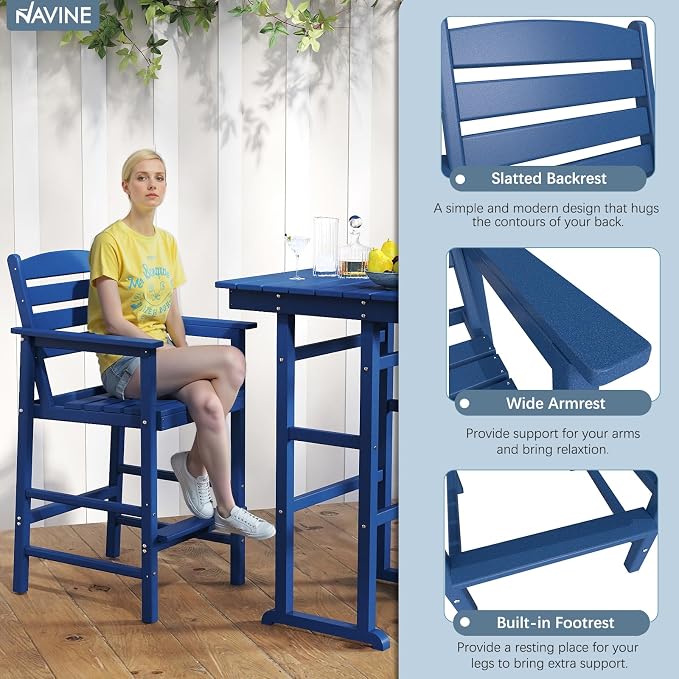 3-Piece Adirondack Bar Table and Chair Set, HDPE All-Weather Bar Height Chairs - Image 4