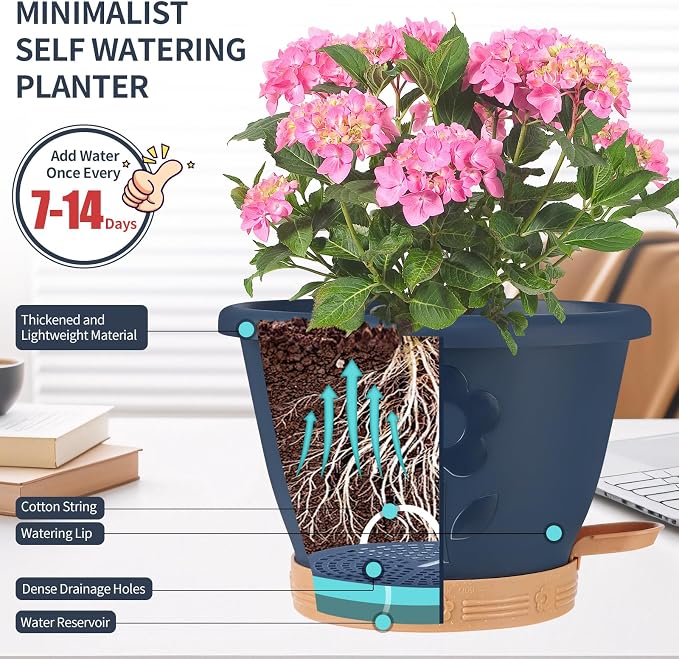 Plastic Plant Pots 10 Inch Set of 4, Self Watering Pots - Image 2
