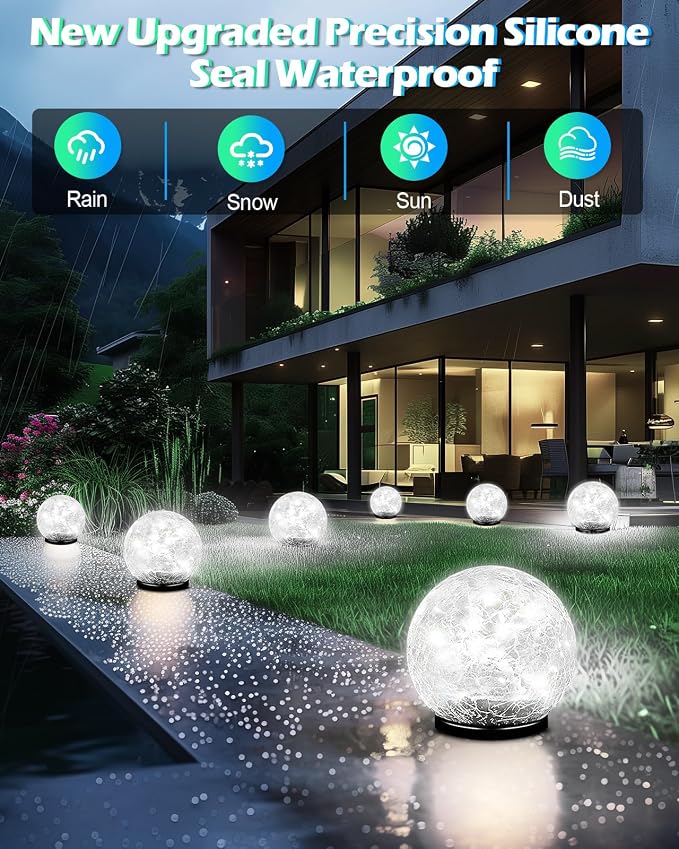 Coroor Garden Solar Ball Lights Outdoor Waterproof, 80 LED Cracked Glass Globe - Image 4