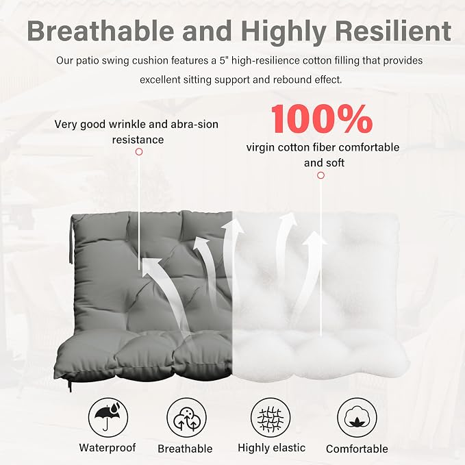 Porch Swing Cushion with Backrest, Waterproof Bench Cushion - Image 4