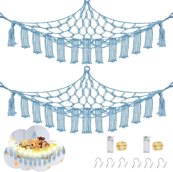 Stuffed Animal Hammock with LED Light, Large Stuffed Animals Storage Corner by CERETIA