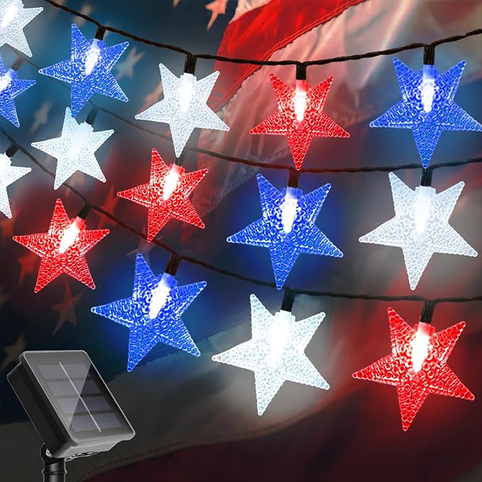 4th of July Twinkle Solar Star String Lights Decorations Outdoor Waterproof by Unknown