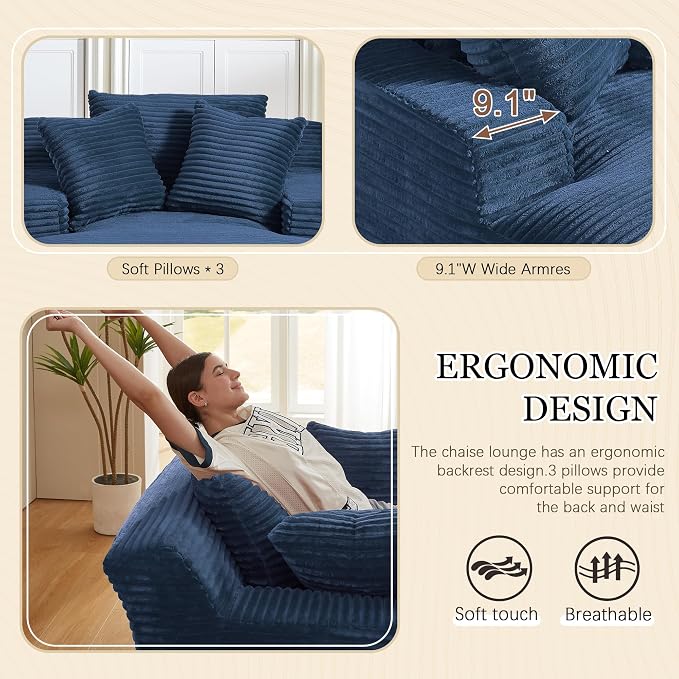 80 Inch Chaise Lounge Chair Indoor, Oversized Corduroy Upholstered Boneless - Image 4