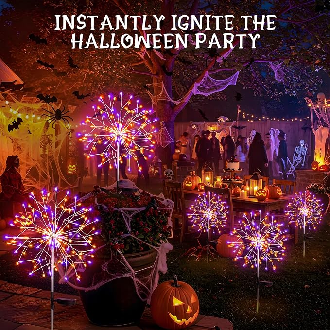 suddus Solar Halloween Lights Outdoor Solar Powered, Upgrade 2-Pack Orange & - Image 5