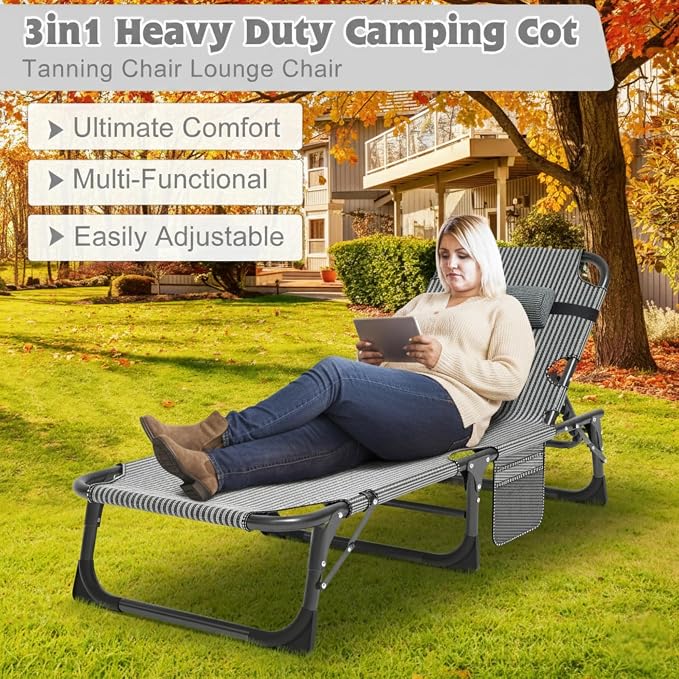 ABORON Camping Cot for Adult 28" Extra Wide, Heavy-Duty 1200D Oxford Cot for - Image 3