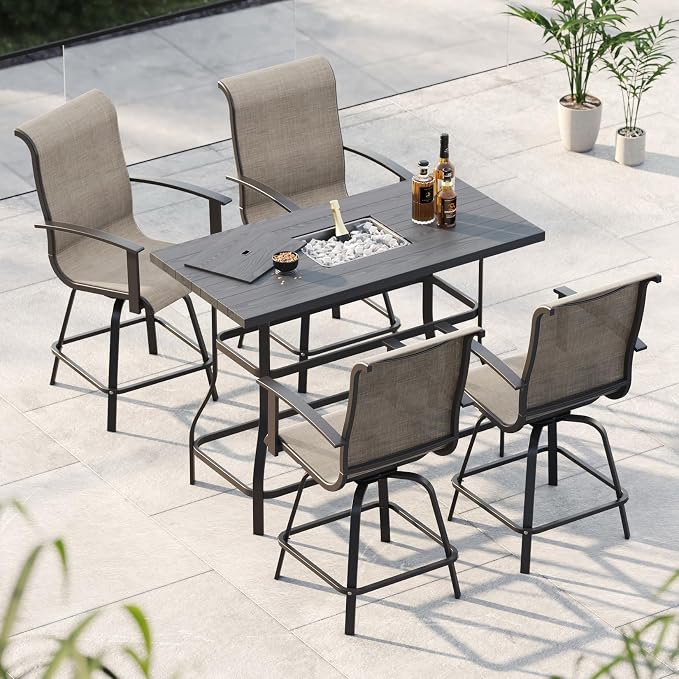 Grand patio 5-Piece Counter Height Patio Bar Set, Swivel Bar Stools and Faux by GrandPatio