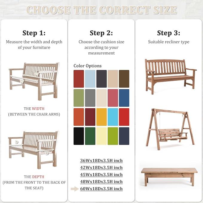 Premium Outdoor Bench Cushions for Patio Furniture 3.5inches Memory Foam Bench - Image 3