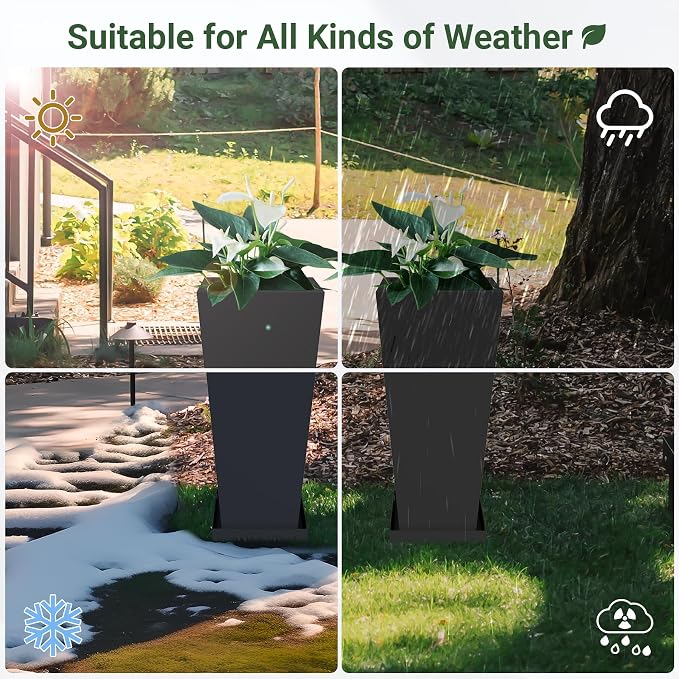 Tall Outdoor Planters Set of 2, 26 inch Tall Planters - Image 7
