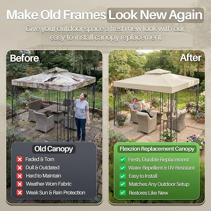 Flexzion Gazebo Cover Replacement Canopy Top 12x12 Ft - Image 3