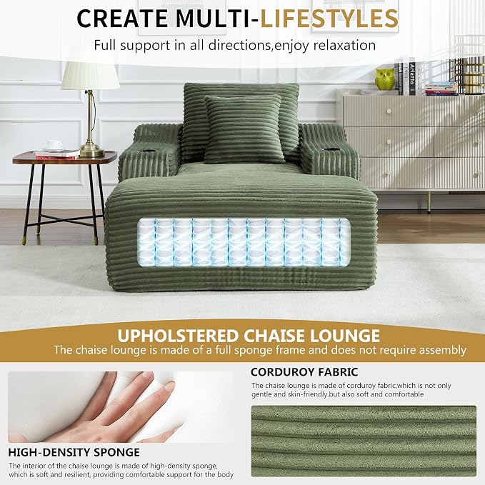 67" Oversized Chaise Lounge Chair Indoor, Soft Boneless Cloud Couch Chair - Image 3