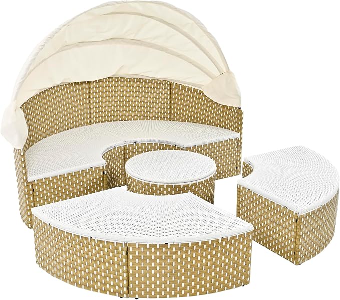 Merax Patio Furniture Round Outdoor Sectional Sofa Set, Rattan Daybed Two-Tone - Image 11