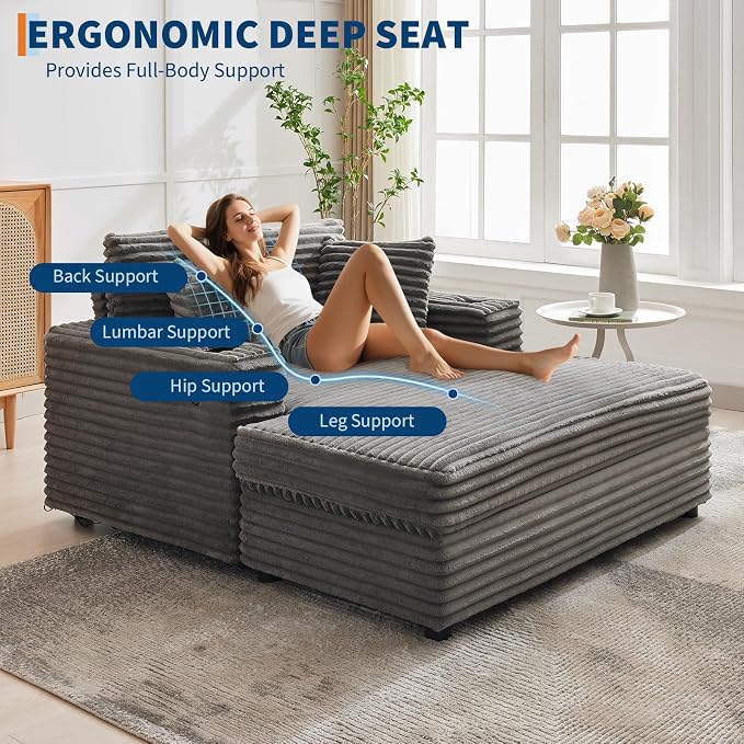 GarveeHome 60-inch Oversized Chaise Lounge Chair Indoor, Comfy Corduroy Lounge - Image 3