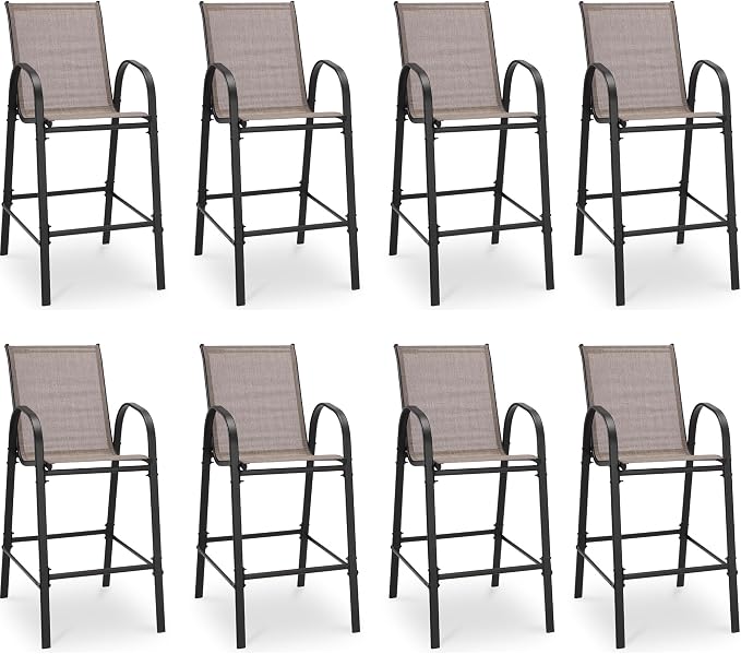 HOMREST Outdoor Bar Height Stools Set of 8, High Back Patio Chairs by HOMREST