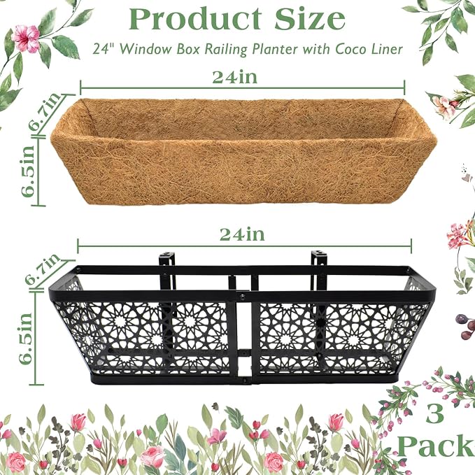 ZeeDix Railing Planter Boxes, 24 Inch Window Flower Box Planters - Image 3