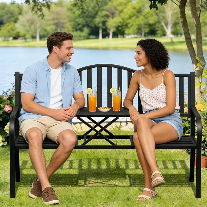 SHGJ&SOFT Outdoor Bench, Garden Bench, Outdoor Metal Frame Patio Park Bench - Image 5