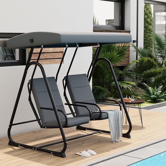 GarveeLife 2 Person Porch Swing Chair, Heavy Duty Outdoor Patio Swing Glider by GarveeLife