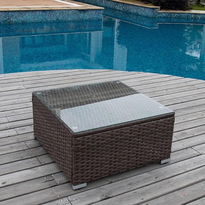 COSIEST Outdoor Furniture Brown Wicker Glass-Top Coffee Table by COSIEST