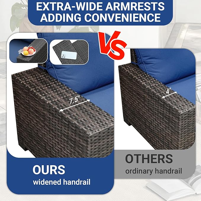 Jing's Villa 5-Piece Patio Furniture Set, All-Weather Outdoor Wicker Sectional - Image 2