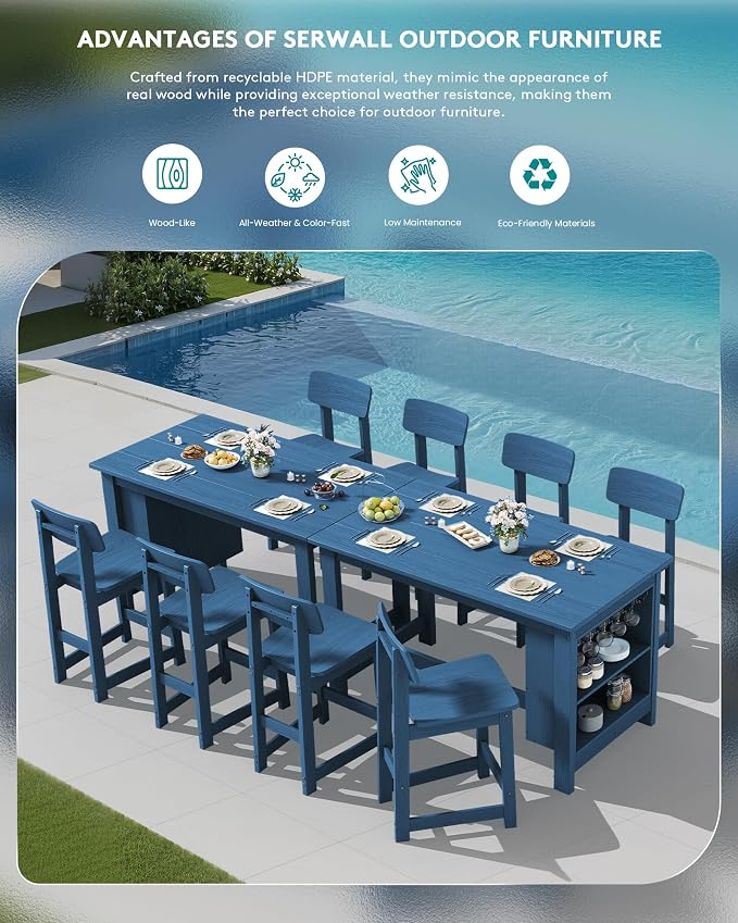 SERWALL Outdoor Bar Table and Chairs Set, 5-Piece HDPE Counter Height Patio - Image 9