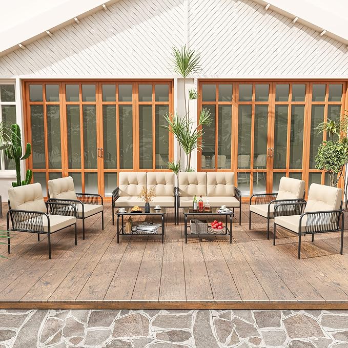 Tangkula 8 Pieces Patio Furniture Set, PE Rattan Sofa Chairs - Image 9