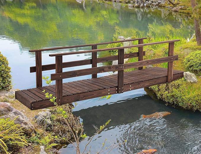 7 ft Pine Wood Garden Bridge by Unknown