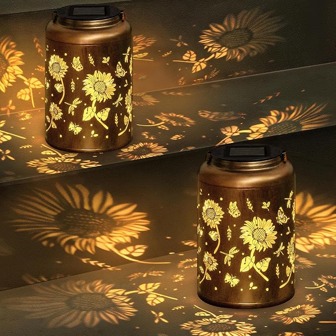2 Packs Sunflower Solar Lanterns Outdoor Waterproof, Birthday Sunflower Gifts by ChristmasDecorations