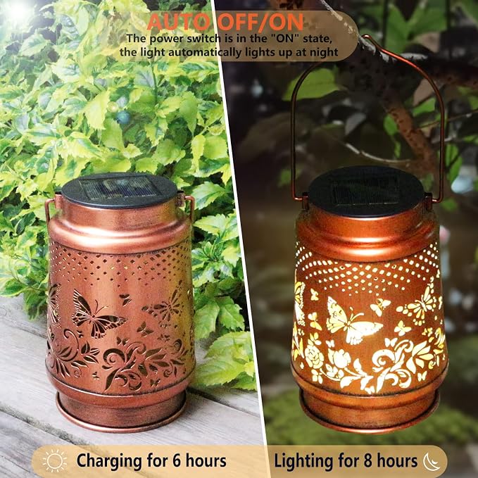 2 Pack Solar Butterfly Lanterns Outdoor Hanging Decor Lantern, Waterproof - Image 5