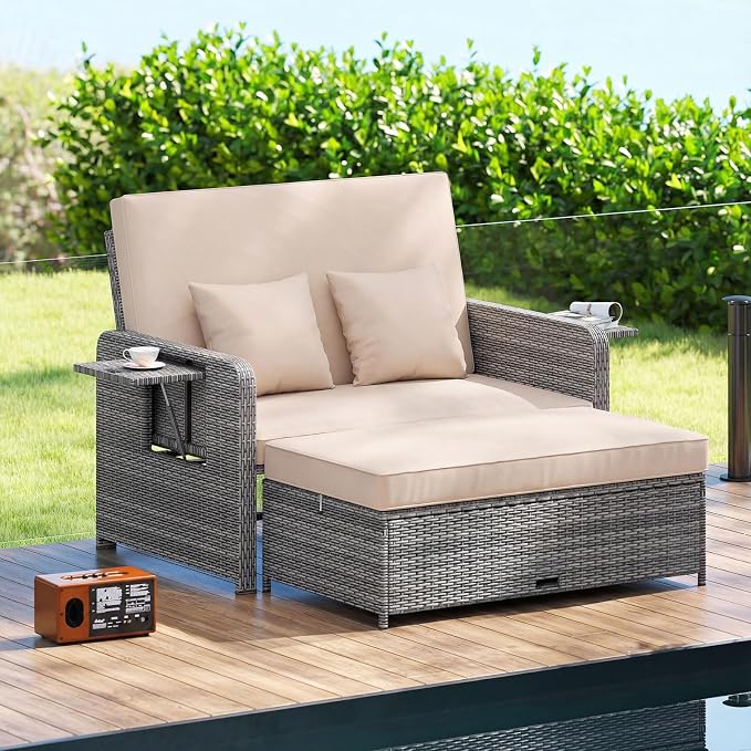 HAPPYGRILL Patio Rattan Wicker Daybed - Image 3