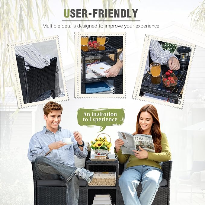 Greesum Patio Loveseat Outdoor Wicker Furniture Conversation Set - Image 6