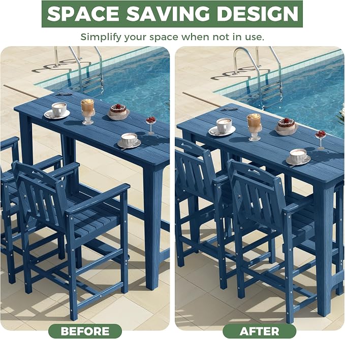 Outdoor Patio Bar Height Table and Tall Adirondack Chairs Set of 2, All-Weather - Image 6