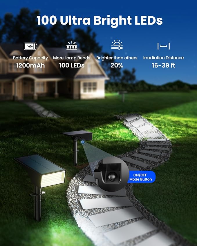 Koicaxy Solar Spot Lights Outdoor Waterproof IP65, 100 LEDs 4 Lighting Modes - Image 2
