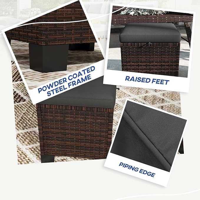 Outsunny 2 Pieces Outdoor Patio Ottomans, All Weather Wicker Outdoor Footstools - Image 5
