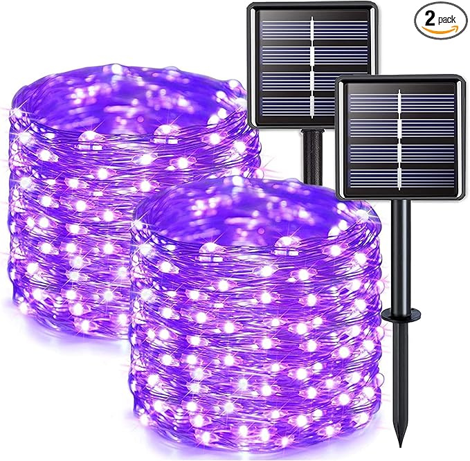 JMEXSUSS 2 Pack Solar Fairy Lights Outdoor, 33ft 100 LED Purple Christmas Lights by JMEXSUSS
