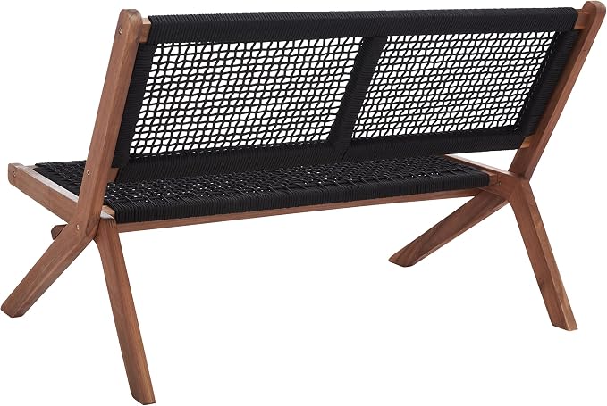 SAFAVIEH Outdoor Collection Kobina Natural Acacia Wood/Black Rope Foldable Bench - Image 7