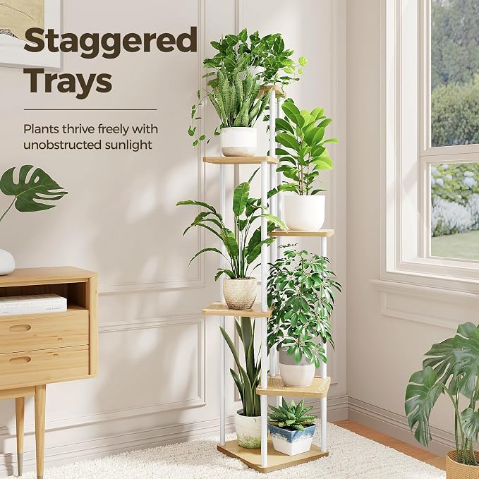 Bamworld White Plant Stand Indoor 6 Tier Metal Plant Shelf - Image 2